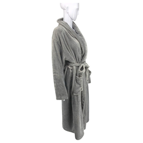 Pajamamania Sz XL Gray Fluffy Kimono Style Robe Bathrobe Belted Pockets - Picture 6 of 7